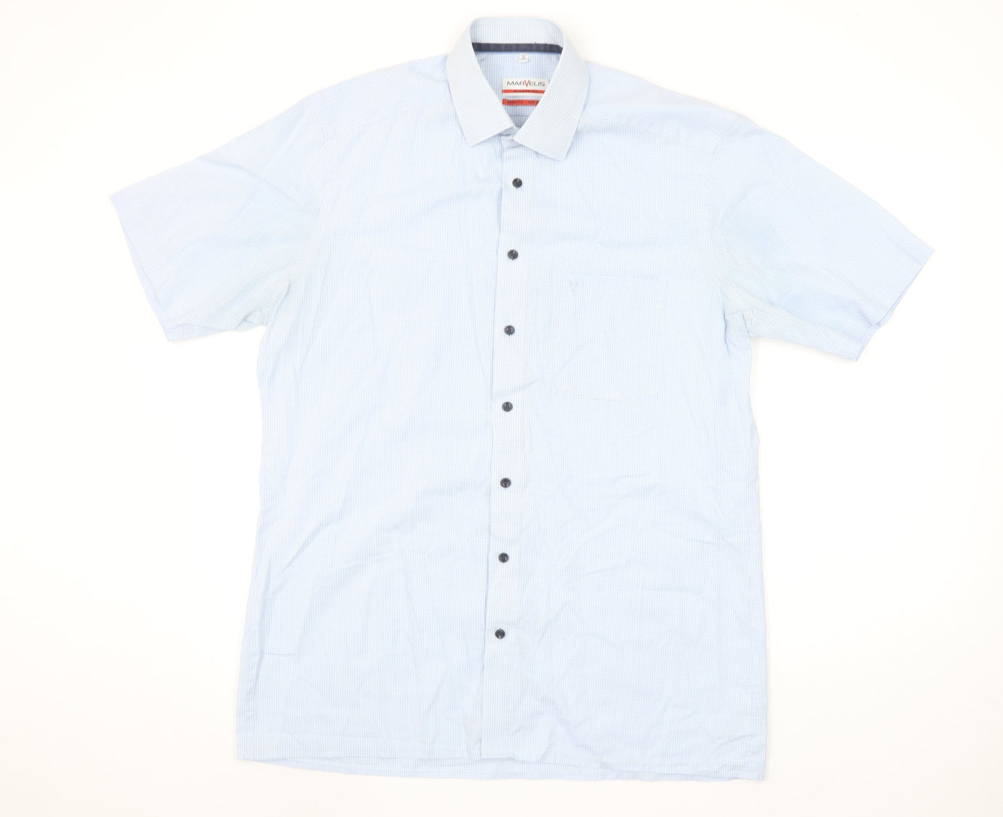 Marvelis Men's Blue Check Short Sleeve Non-Iron Shirt Size 16