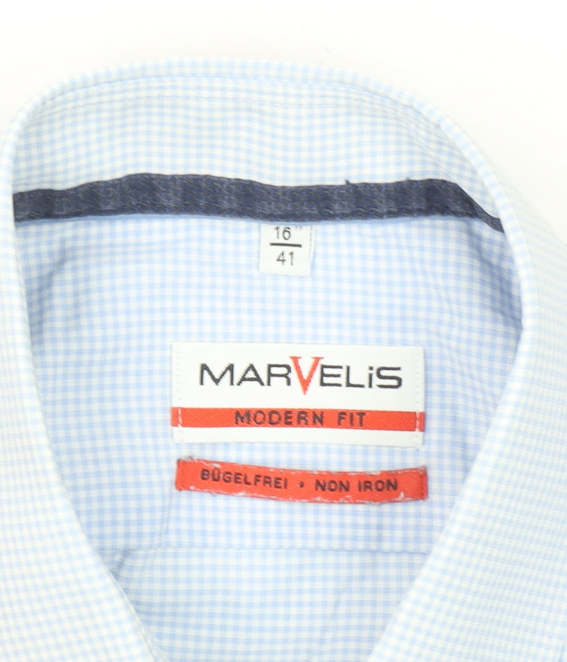 Marvelis Men's Blue Check Short Sleeve Non-Iron Shirt Size 16