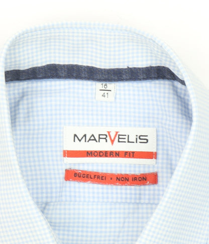 Marvelis Men's Blue Check Short Sleeve Non-Iron Shirt Size 16