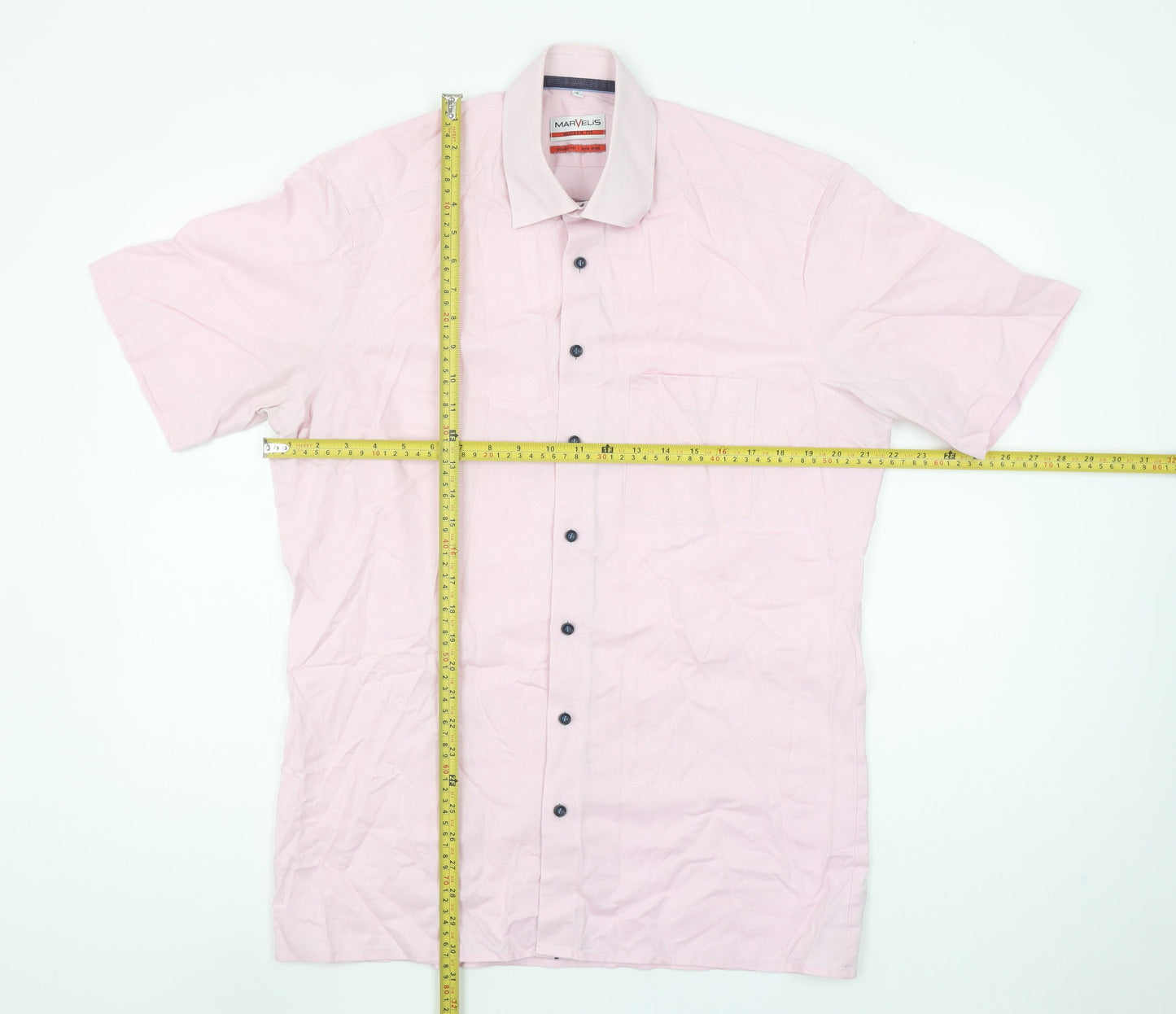Marvelis Men's Pink Short Sleeve Non-Iron Button-Up Shirt Size 16