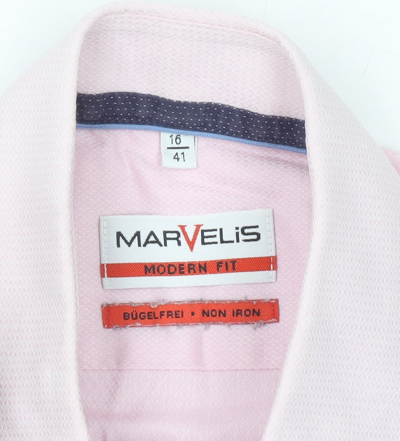 Marvelis Men's Pink Short Sleeve Non-Iron Button-Up Shirt Size 16