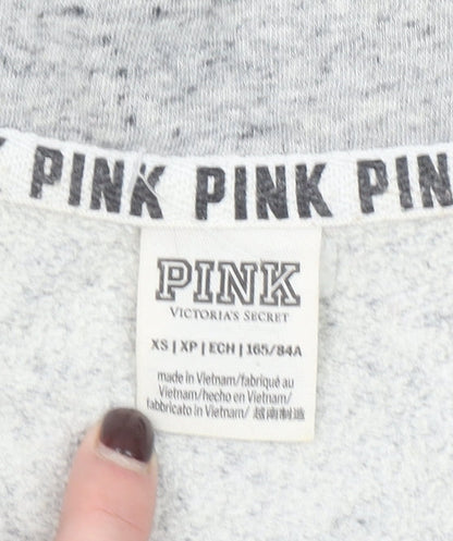 Victoria’s Secret PINK Women’s Grey 1/4 Zip Pullover Sweatshirt XS Floral Sleeve