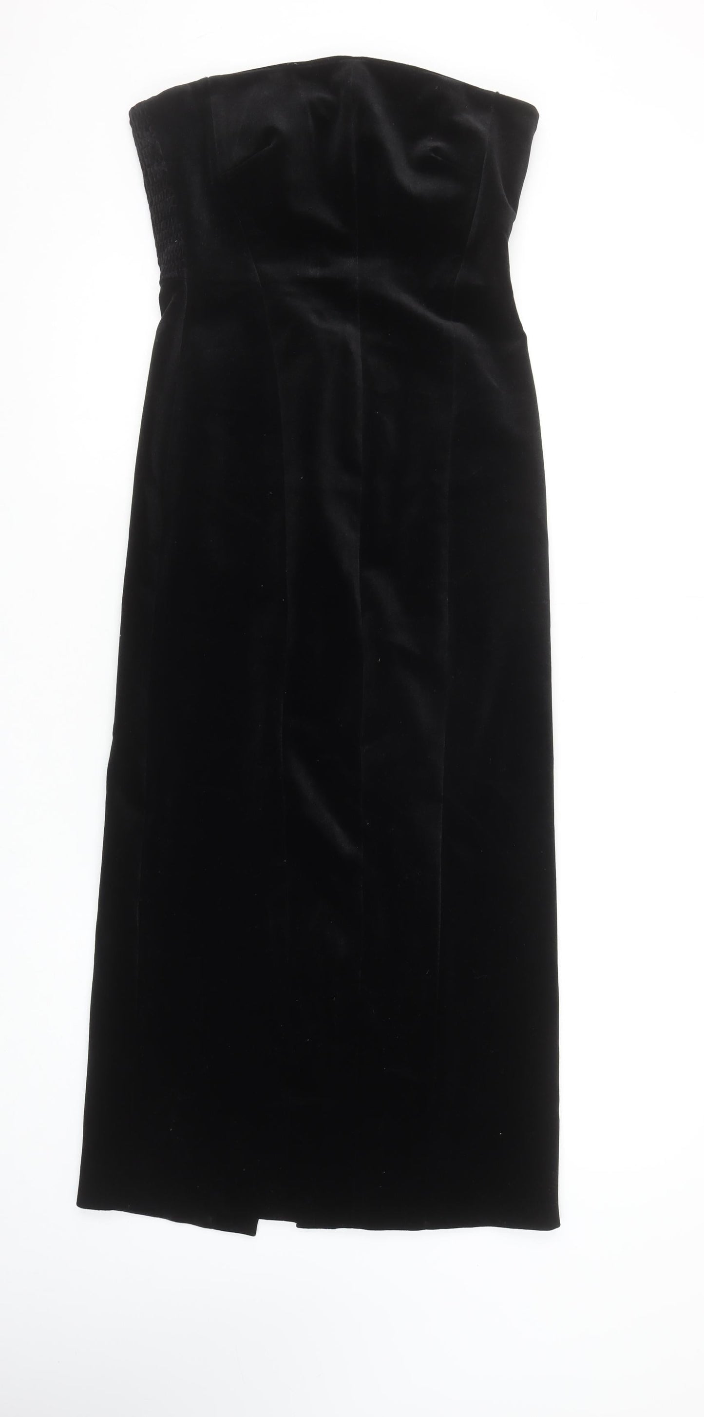 Zara Women Black Velvet Strapless Bodycon Midi Dress XS
