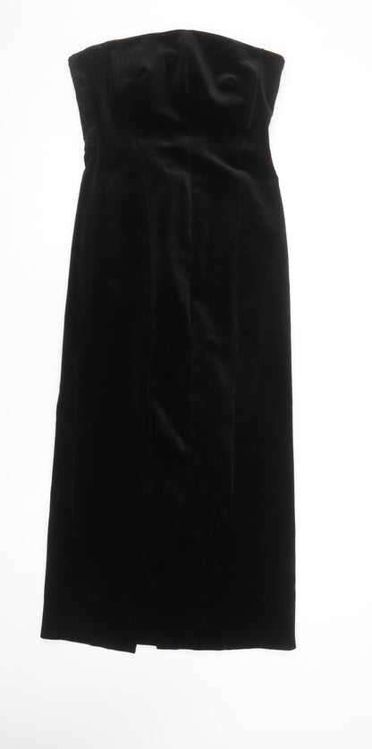 Zara Women Black Velvet Strapless Bodycon Midi Dress XS