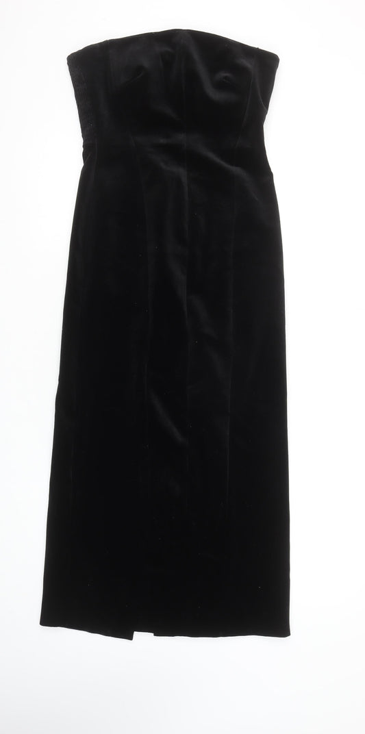 Zara Women Black Velvet Strapless Bodycon Midi Dress XS