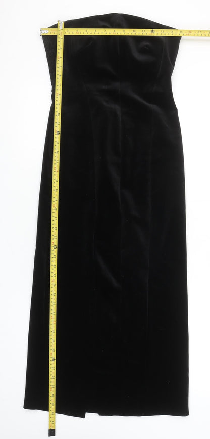 Zara Women Black Velvet Strapless Bodycon Midi Dress XS