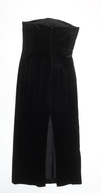 Zara Women Black Velvet Strapless Bodycon Midi Dress XS