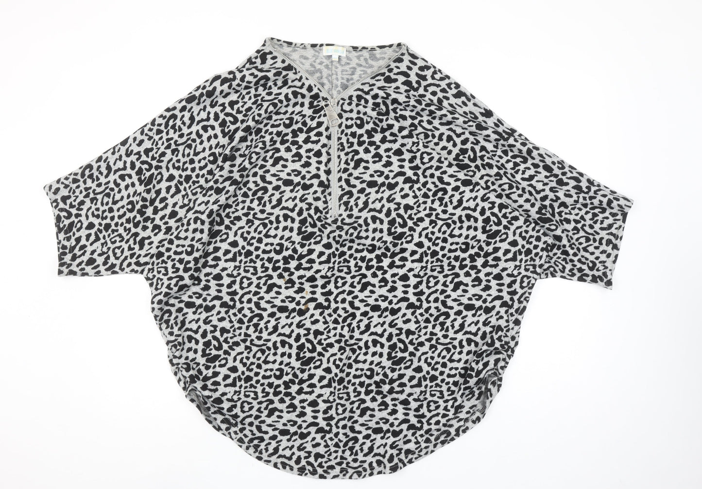 Blue Vanilla Womens Grey Leopard Print V-Neck Tunic Top L