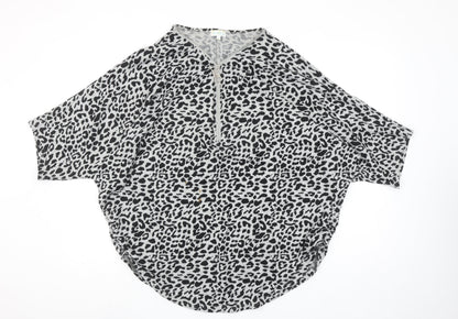 Blue Vanilla Womens Grey Leopard Print V-Neck Tunic Top L
