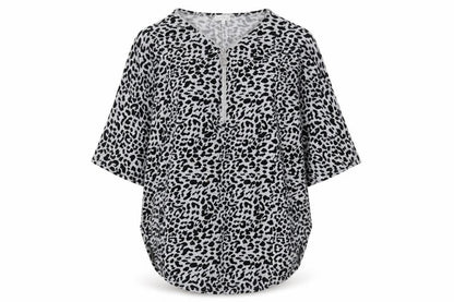 Blue Vanilla Womens Grey Leopard Print V-Neck Tunic Top L