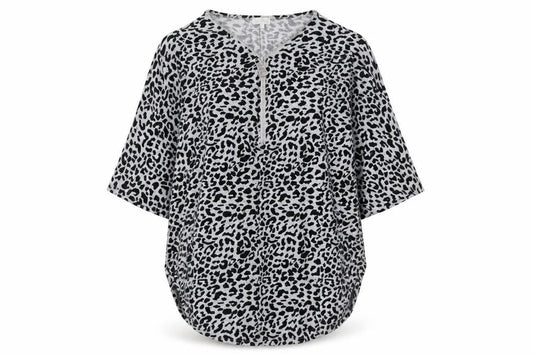 Blue Vanilla Womens Grey Leopard Print V-Neck Tunic Top L
