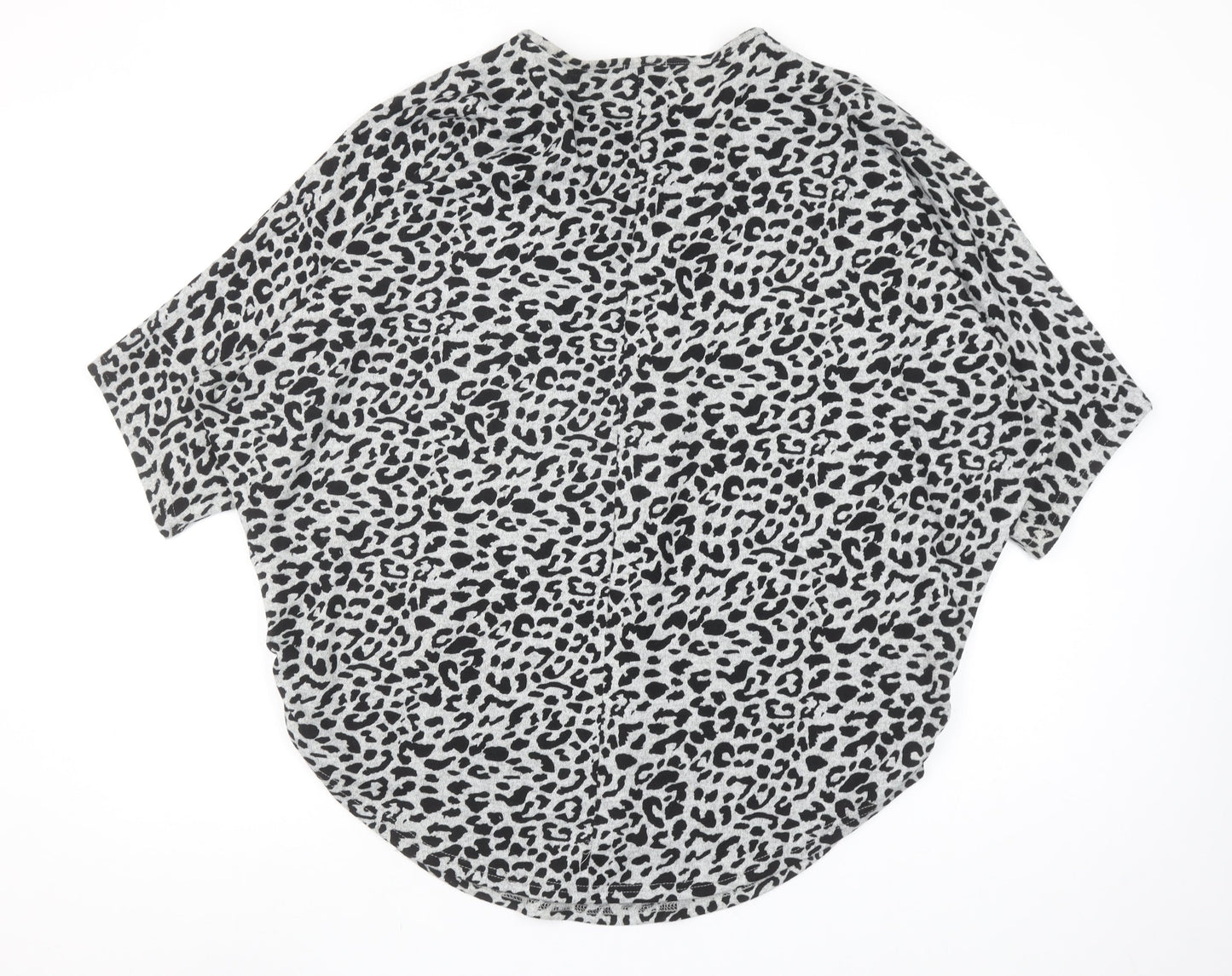 Blue Vanilla Womens Grey Leopard Print V-Neck Tunic Top L