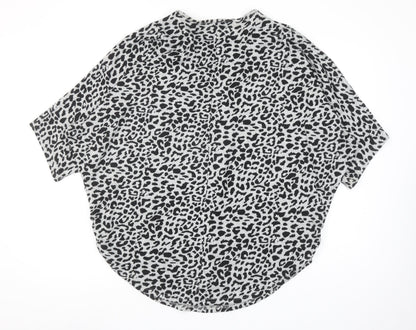 Blue Vanilla Womens Grey Leopard Print V-Neck Tunic Top L