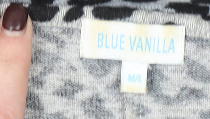 Blue Vanilla Womens Grey Leopard Print V-Neck Tunic Top L