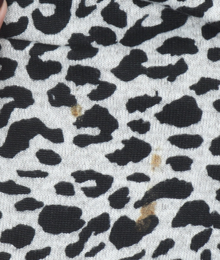 Blue Vanilla Womens Grey Leopard Print V-Neck Tunic Top L