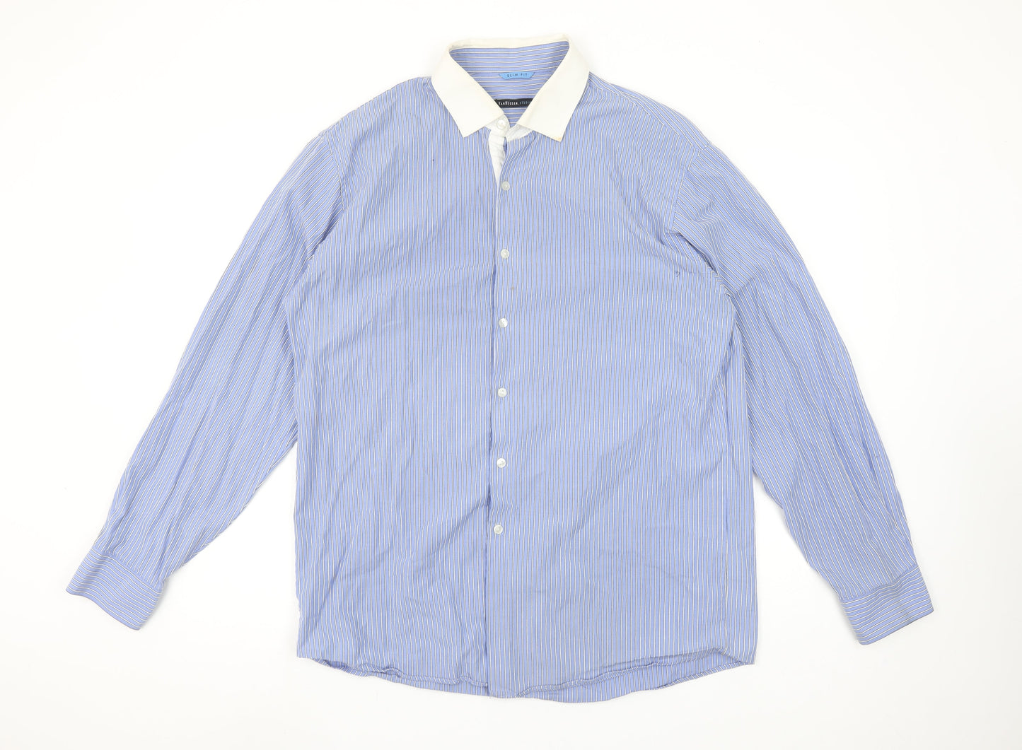 Van Heusen Men’s Blue Striped Slim Fit Long Sleeve Button-Up Shirt 16.5