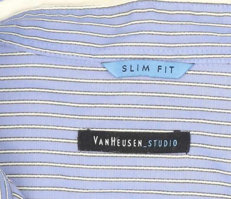 Van Heusen Men’s Blue Striped Slim Fit Long Sleeve Button-Up Shirt 16.5