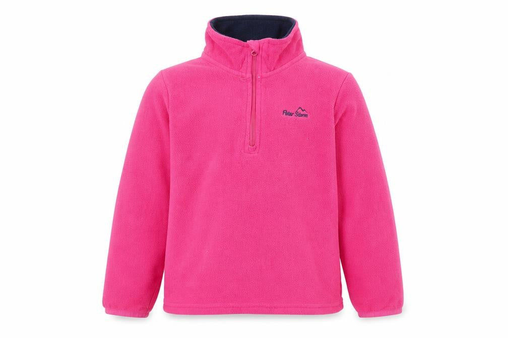 Front view of Peter Storm girls’ pink fleece 1/4 zip pullover sweatshirt 5-6 years