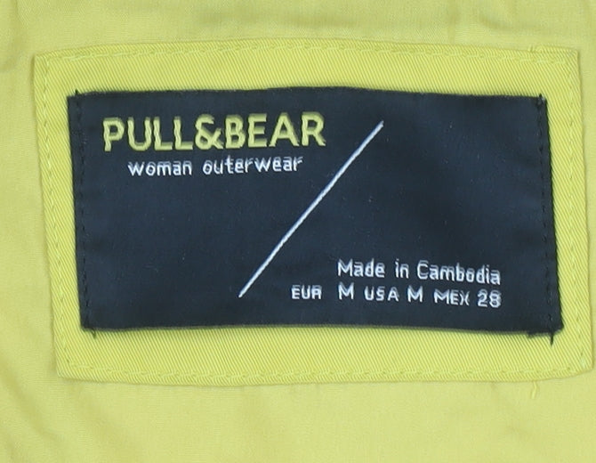 Pull&Bear Women Yellow Puffer Jacket Size 12 Hooded Polyester Short