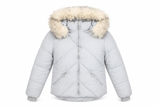 Topshop Womens Grey Faux Fur Hooded Puffer Jacket Size 6