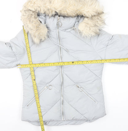 Topshop Womens Grey Faux Fur Hooded Puffer Jacket Size 6