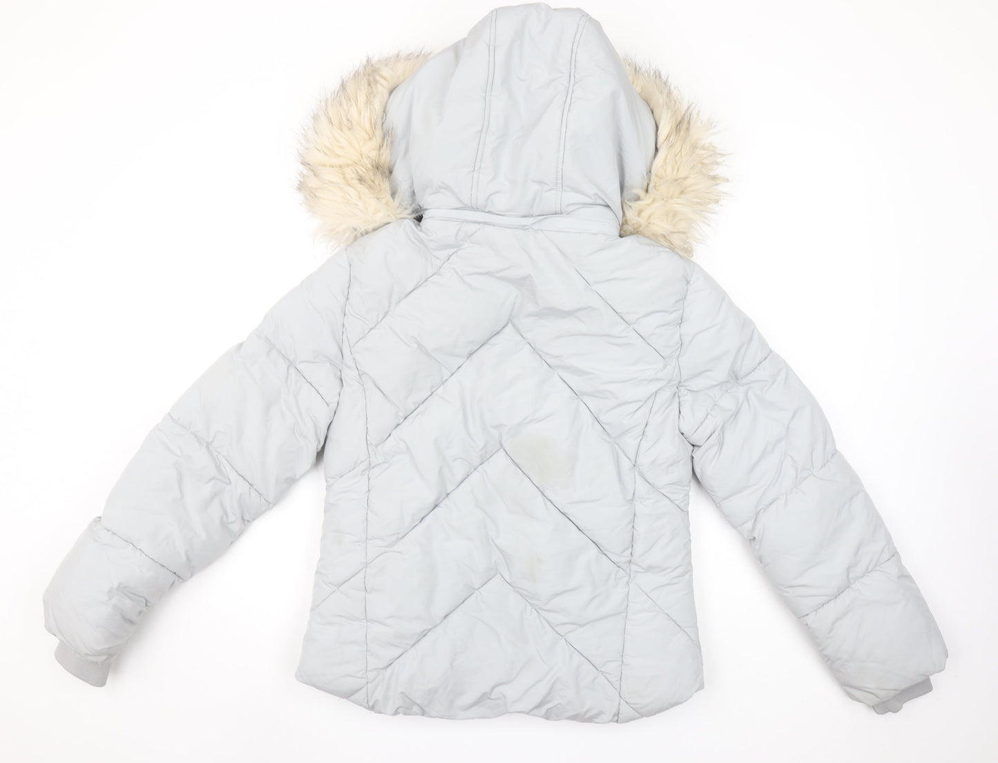 Topshop Womens Grey Faux Fur Hooded Puffer Jacket Size 6