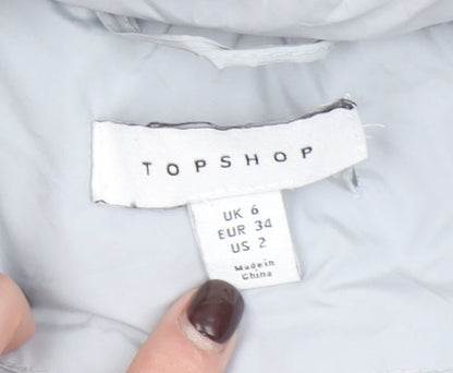 Topshop Womens Grey Faux Fur Hooded Puffer Jacket Size 6