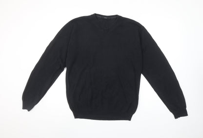 4YOU Men's Black Cotton V-Neck Jumper Size M