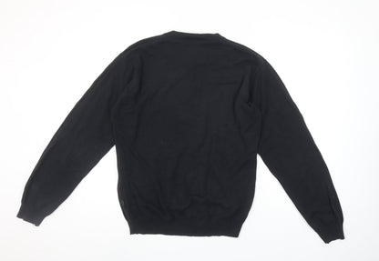 4YOU Men's Black Cotton V-Neck Jumper Size M
