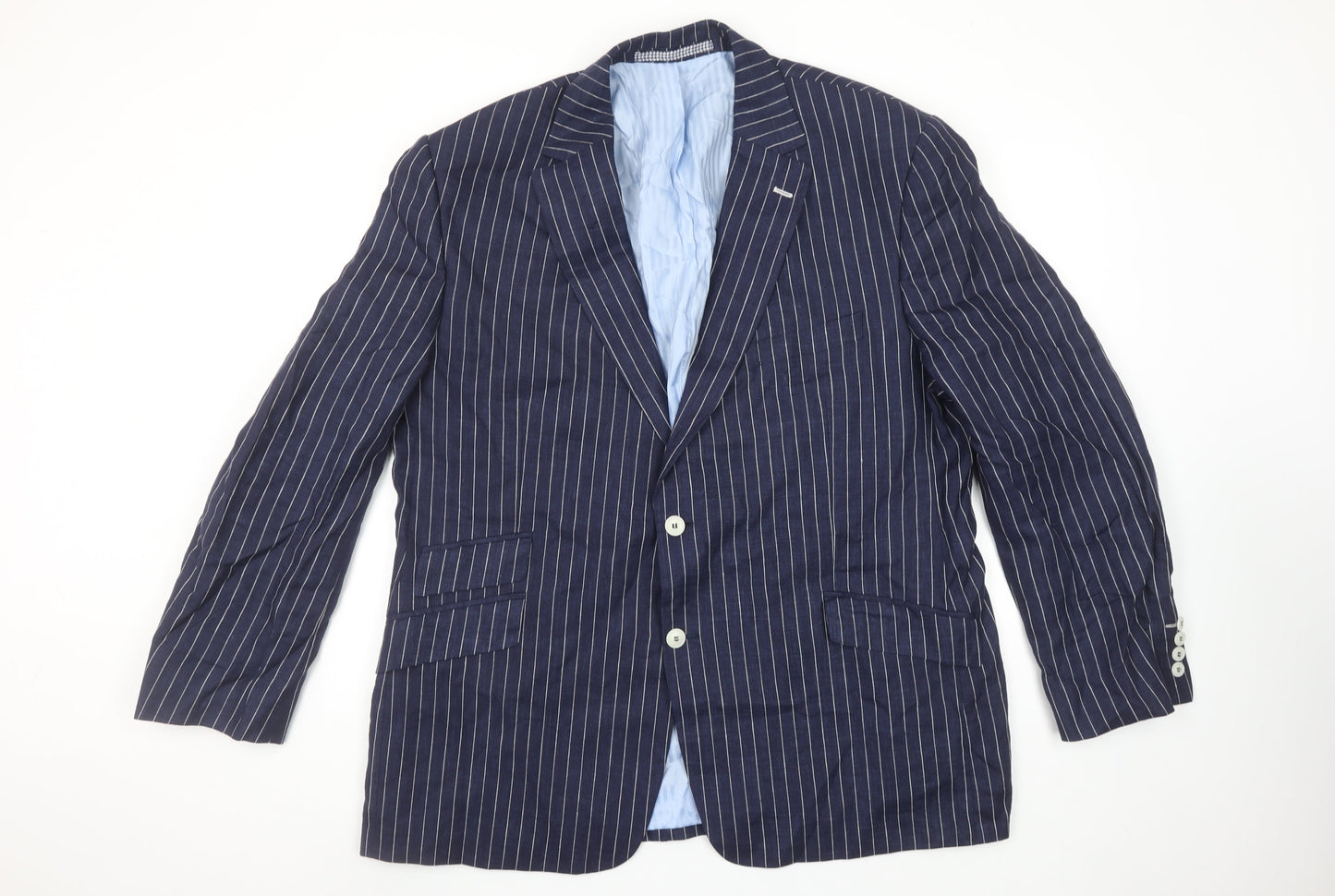 Marks and Spencer Men’s Blue Striped Linen Blazer Jacket Size M 46 Regular