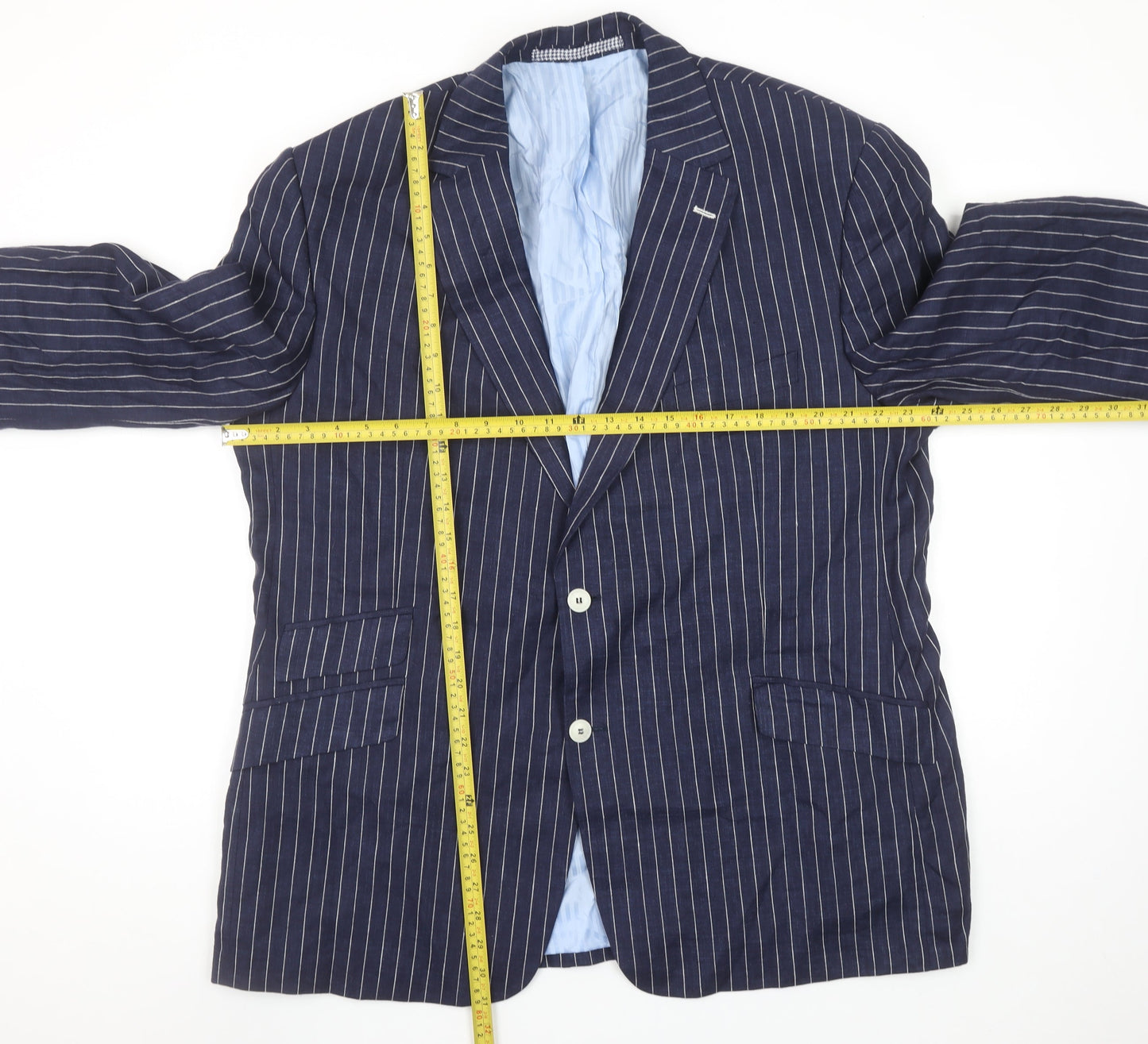 Marks and Spencer Men’s Blue Striped Linen Blazer Jacket Size M 46 Regular