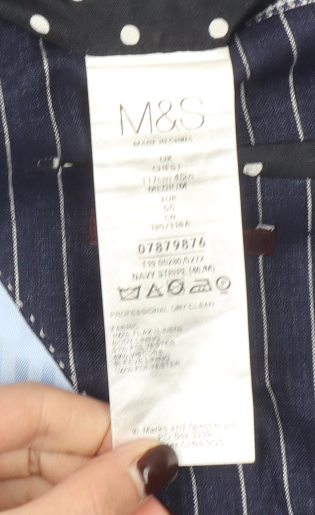 Marks and Spencer Men’s Blue Striped Linen Blazer Jacket Size M 46 Regular