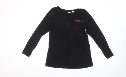 DKNY Women’s Black Long Sleeve V-Neck Basic Jersey Top Size S