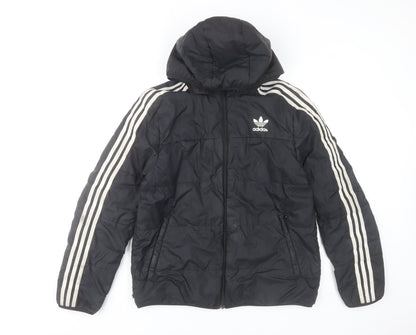 Adidas Boys Black Hooded Puffer Jacket 14-15 Years Winter Coat