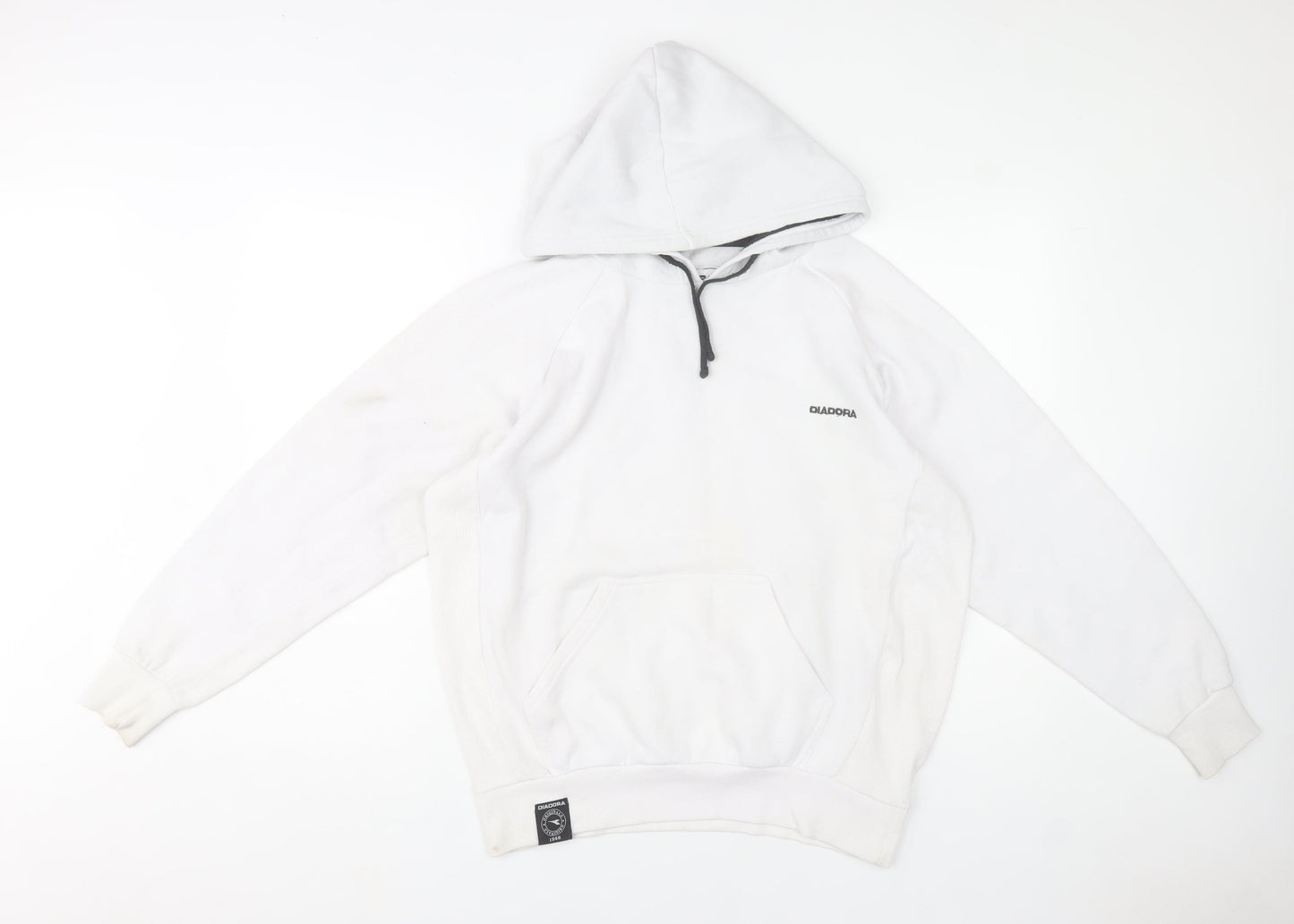 Diadora Men's White Small Pullover Hoodie with Logo - Very Good