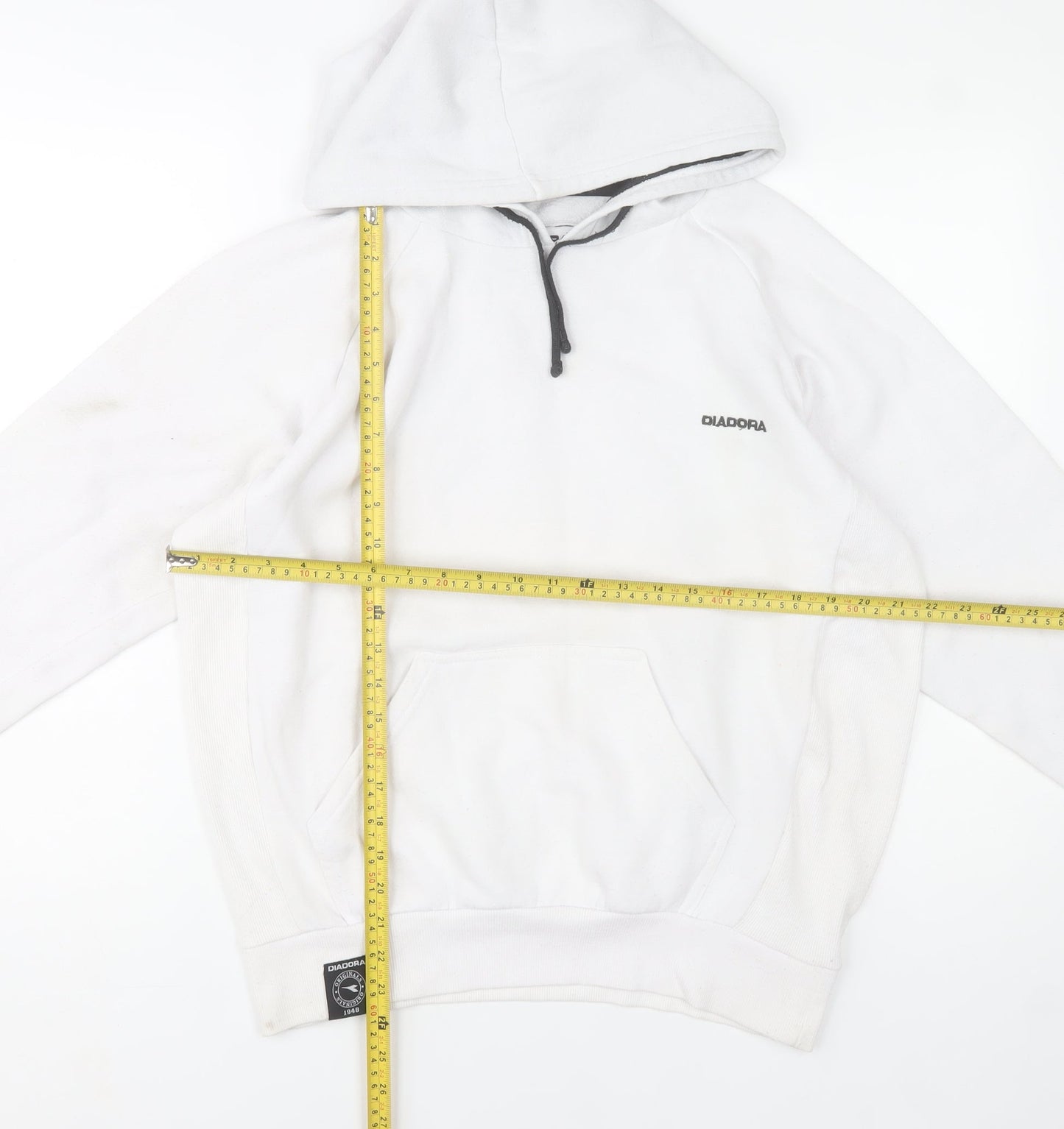 Diadora Men's White Small Pullover Hoodie with Logo - Very Good