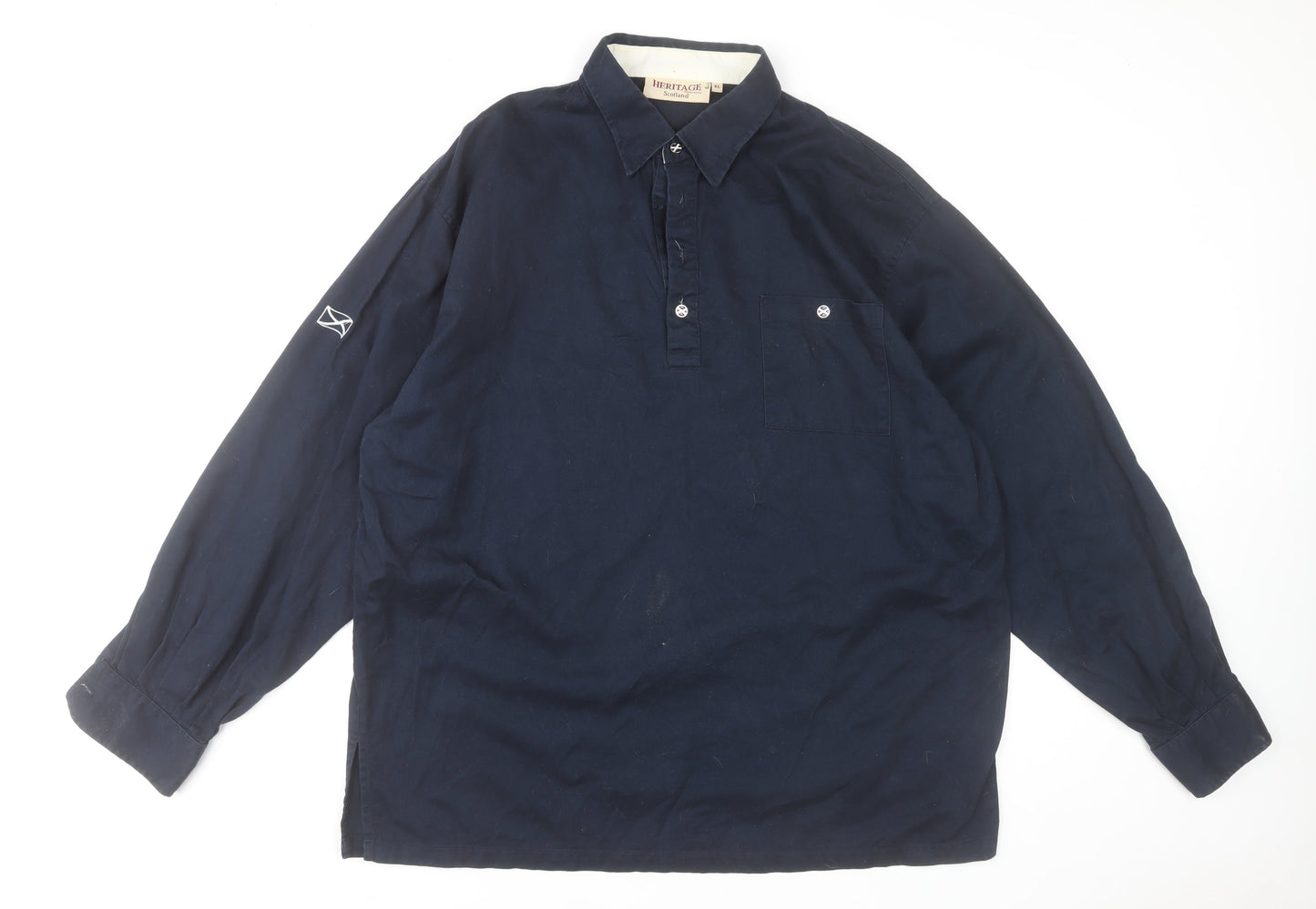 Heritage Scotland Men’s Blue Cotton Long Sleeve Button-Up Shirt XL