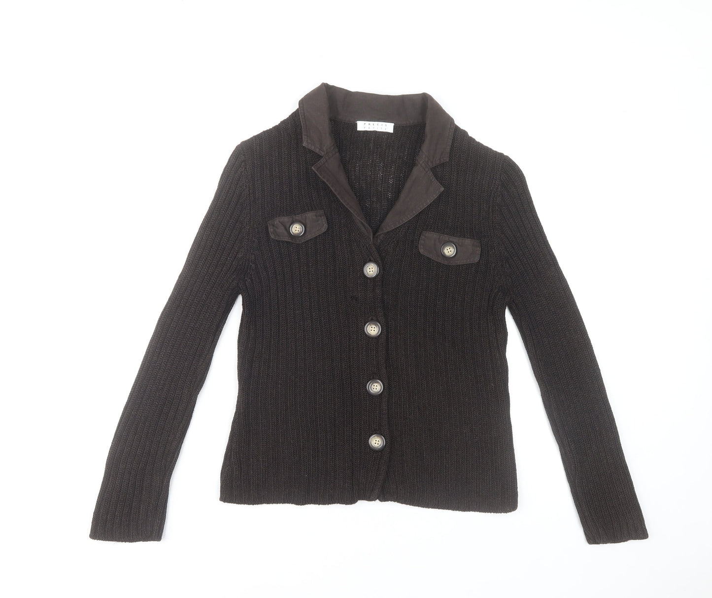 Precis Petite Brown Knit Button Cardigan Women’s Small Collared Wool Blend