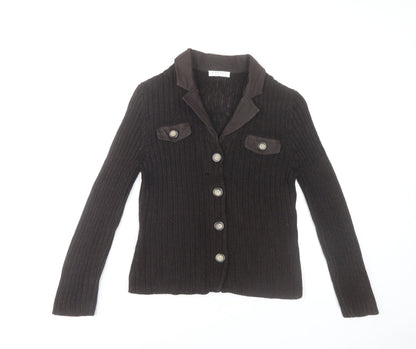 Precis Petite Brown Knit Button Cardigan Women’s Small Collared Wool Blend