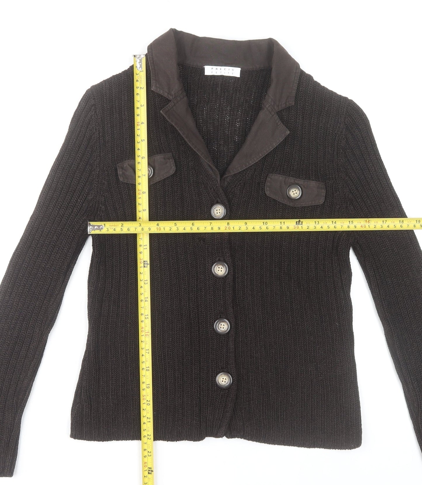 Precis Petite Brown Knit Button Cardigan Women’s Small Collared Wool Blend