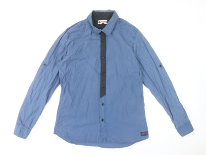 Kuyichi Men's Blue Cotton Long Sleeve Button-Up Shirt L