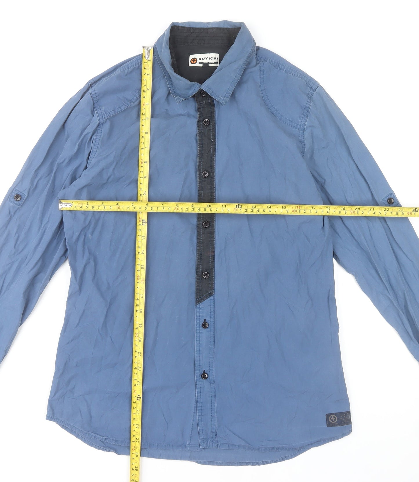Kuyichi Men's Blue Cotton Long Sleeve Button-Up Shirt L