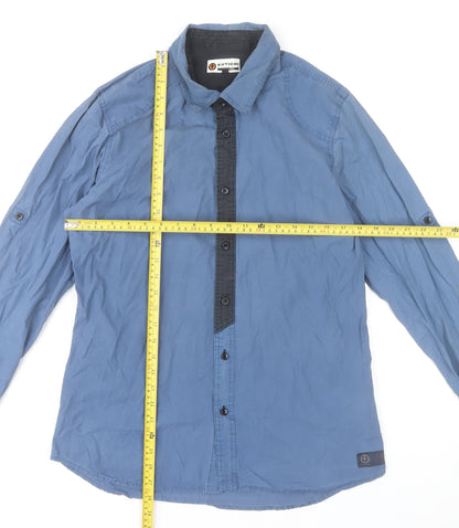 Kuyichi Men's Blue Cotton Long Sleeve Button-Up Shirt L
