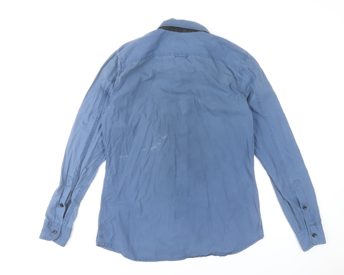 Kuyichi Men's Blue Cotton Long Sleeve Button-Up Shirt L