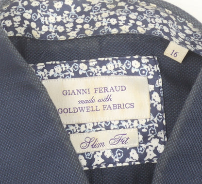 Gianni Feraud Men's Blue Slim Fit Formal Dress Shirt Size 16
