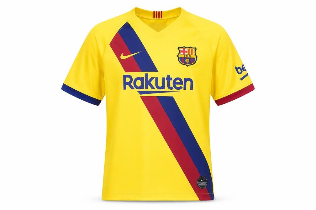 Front view of Nike boys’ yellow barcelona football dri-fit t-shirt xl