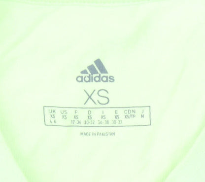 Brand and care label for Adidas women’s xs green cropped t-shirt short sleeve sports top