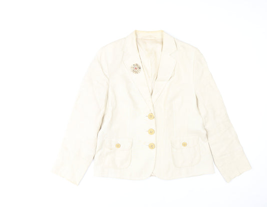 Basler Women Beige Linen Blazer Jacket Size 14 Classic Style