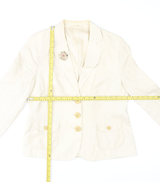 Basler Women Beige Linen Blazer Jacket Size 14 Classic Style