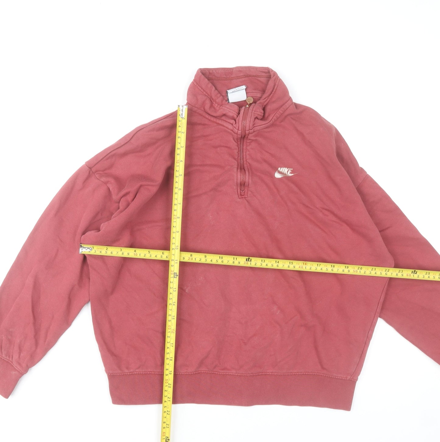 Nike Women's Pink Oversized 1/4 Zip Sweatshirt Cotton Blend